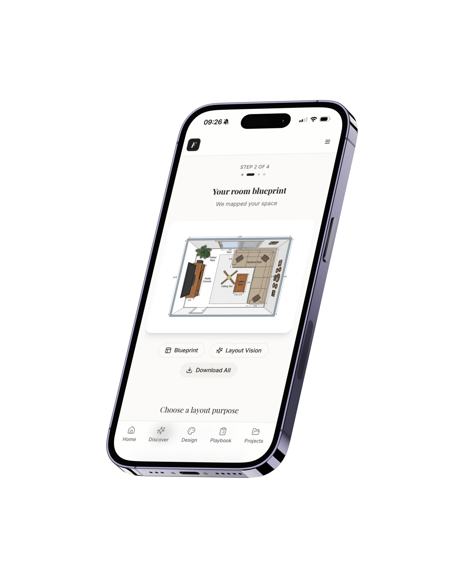 Framehouse Layout Planner room blueprint on iPhone