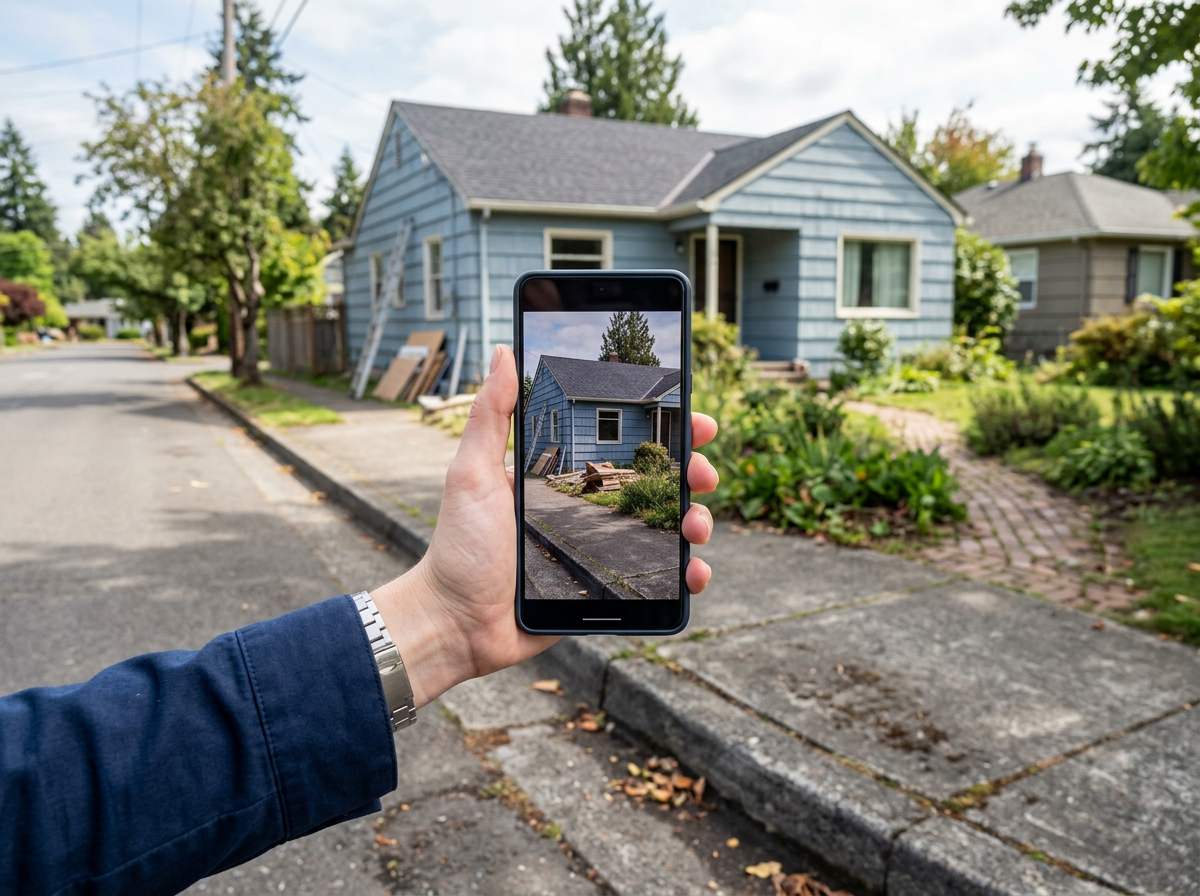 A house exterior framed in the Framehouse app camera view