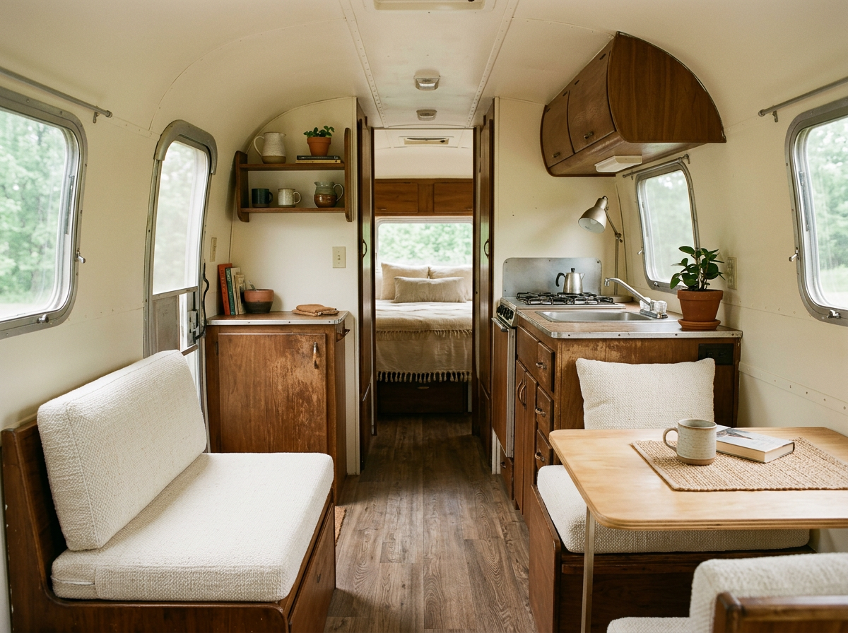 Camper Interior design idea for: What would my old camper look like renovated instead of gutted?